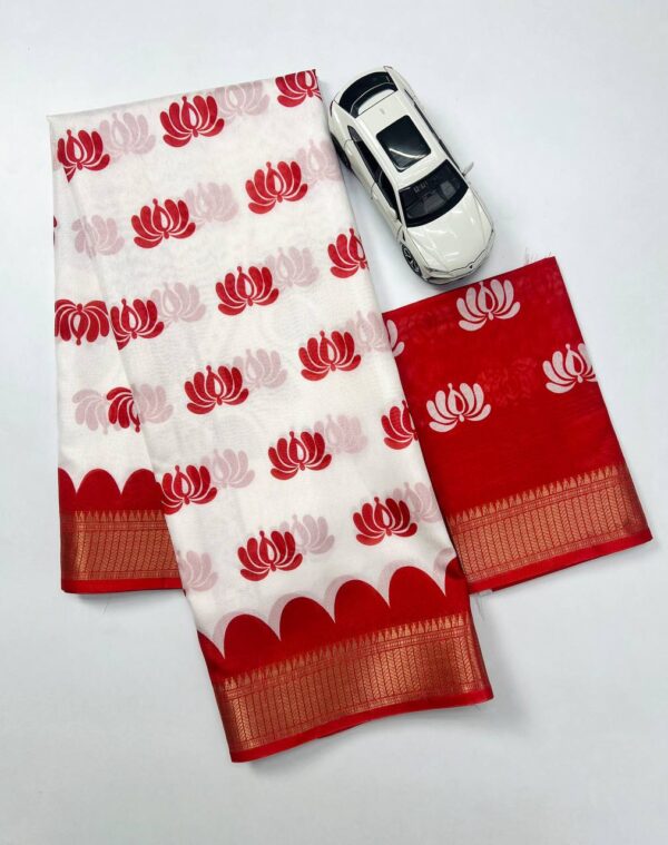 Navratri Special Red Silk Saree with Jacquard Border & Digital Print Blouse