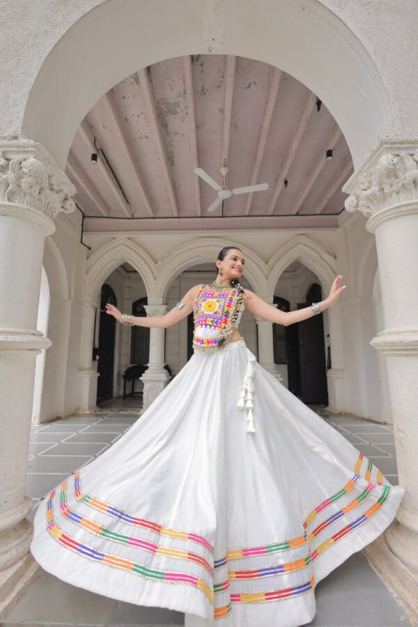 Festive Roman Lehenga with Satin Gamthi Embroidered Top – Navratri 2025