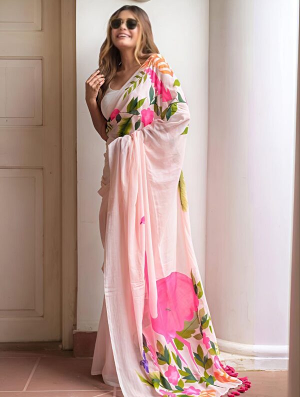 Linen Digital Print Saree with Bangalori Satin Blouse