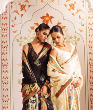 Premium Japan Satin Digital Printed Saree with Blouse – Cash on Delivery Available