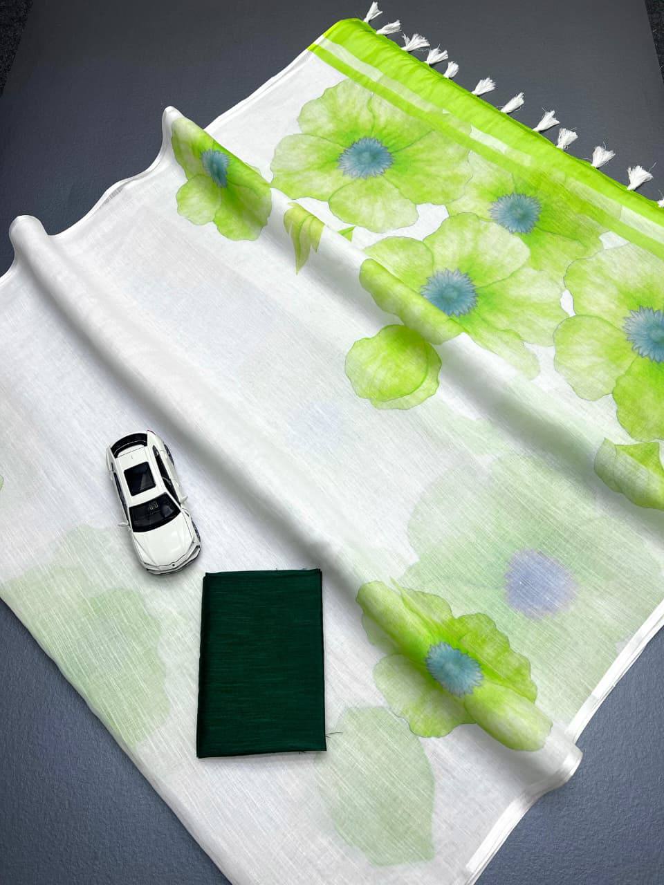 Elegant Plain Linen Digital Printed Saree with Latkan & Satin Blouse – The Fabrizo Saree Elegant Plain Linen Digital Printed Saree with Latkan & Satin Blouse - Image 6