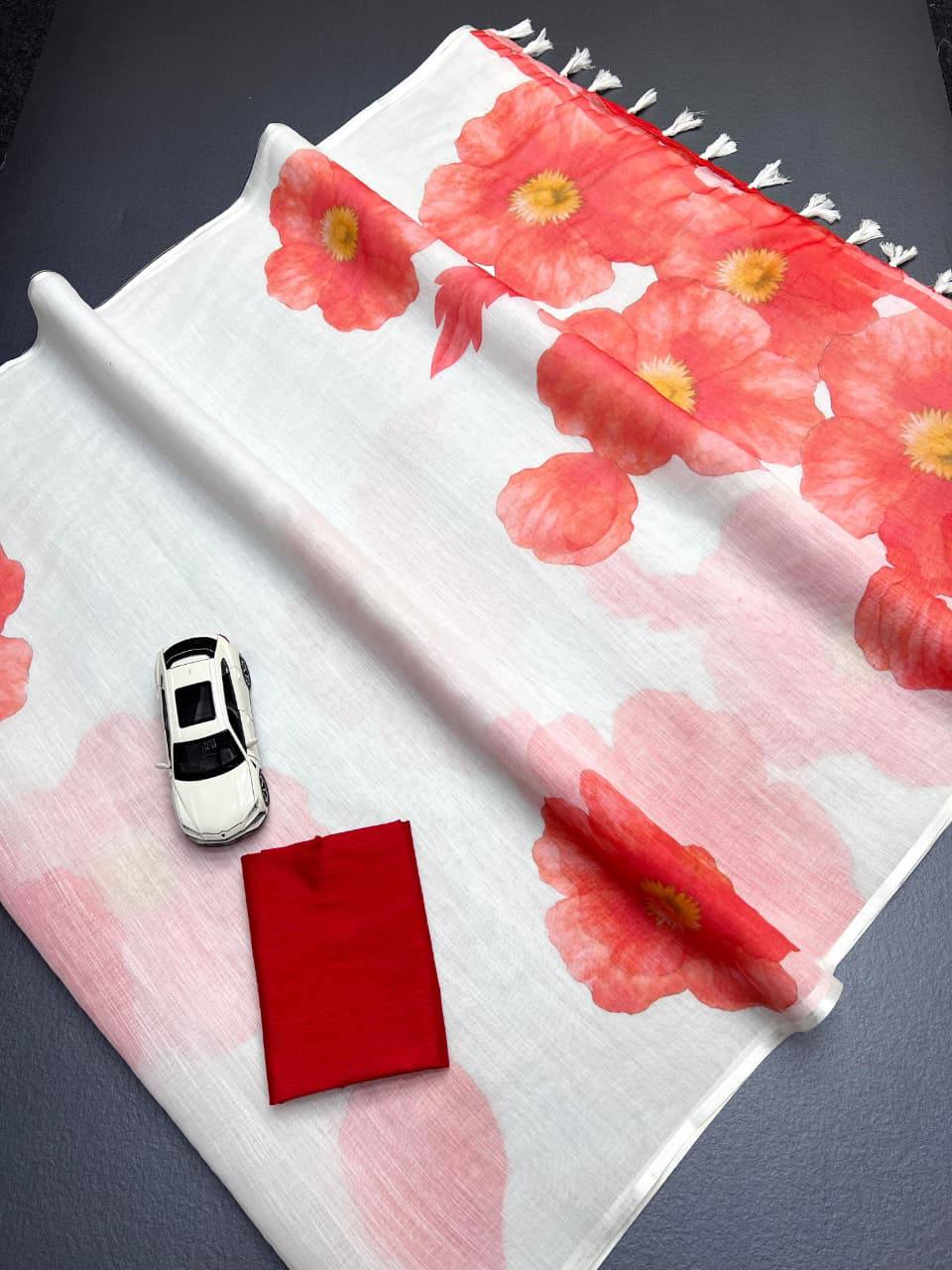 Elegant Plain Linen Digital Printed Saree with Latkan & Satin Blouse – The Fabrizo Saree Elegant Plain Linen Digital Printed Saree with Latkan & Satin Blouse - Image 4