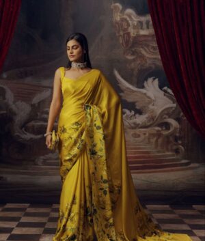 Premium Original Japan Satin Digital Printed Saree with Blouse