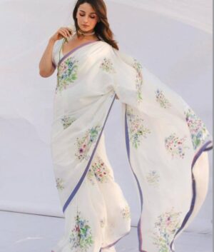 Original Japan Satin Digital Printed Saree with Blouse