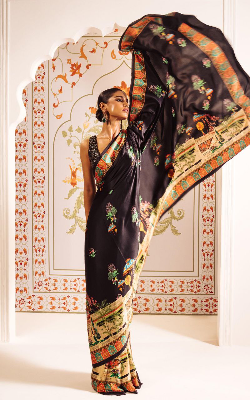 Premium Japan Satin Digital Printed Saree with Blouse – Cash on Delivery Available – The Fabrizo Saree Premium Japan Satin Digital Printed Saree with Blouse – Cash on Delivery Available - Image 2