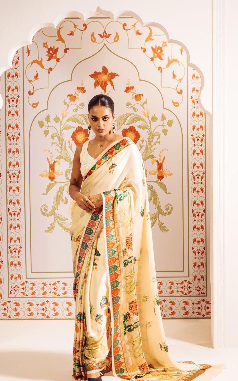 Premium Japan Satin Digital Printed Saree with Blouse – Cash on Delivery Available – The Fabrizo Saree Premium Japan Satin Digital Printed Saree with Blouse – Cash on Delivery Available - Image 4