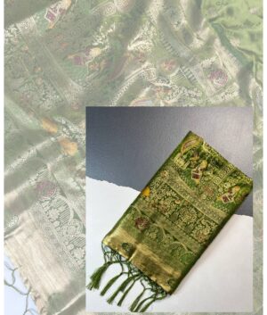 Satin Mushroo Katan Banarasi Silk Saree with Meena Work & Heavy Zalar Border