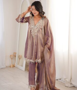 Home – The Fabrizo Saree Kurti Set with real mirror and coding embroidered lace work