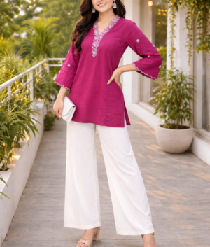 Pink Embroidered Tunic with Palazzo Set