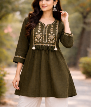 Bottle Green Embroidered Tunic