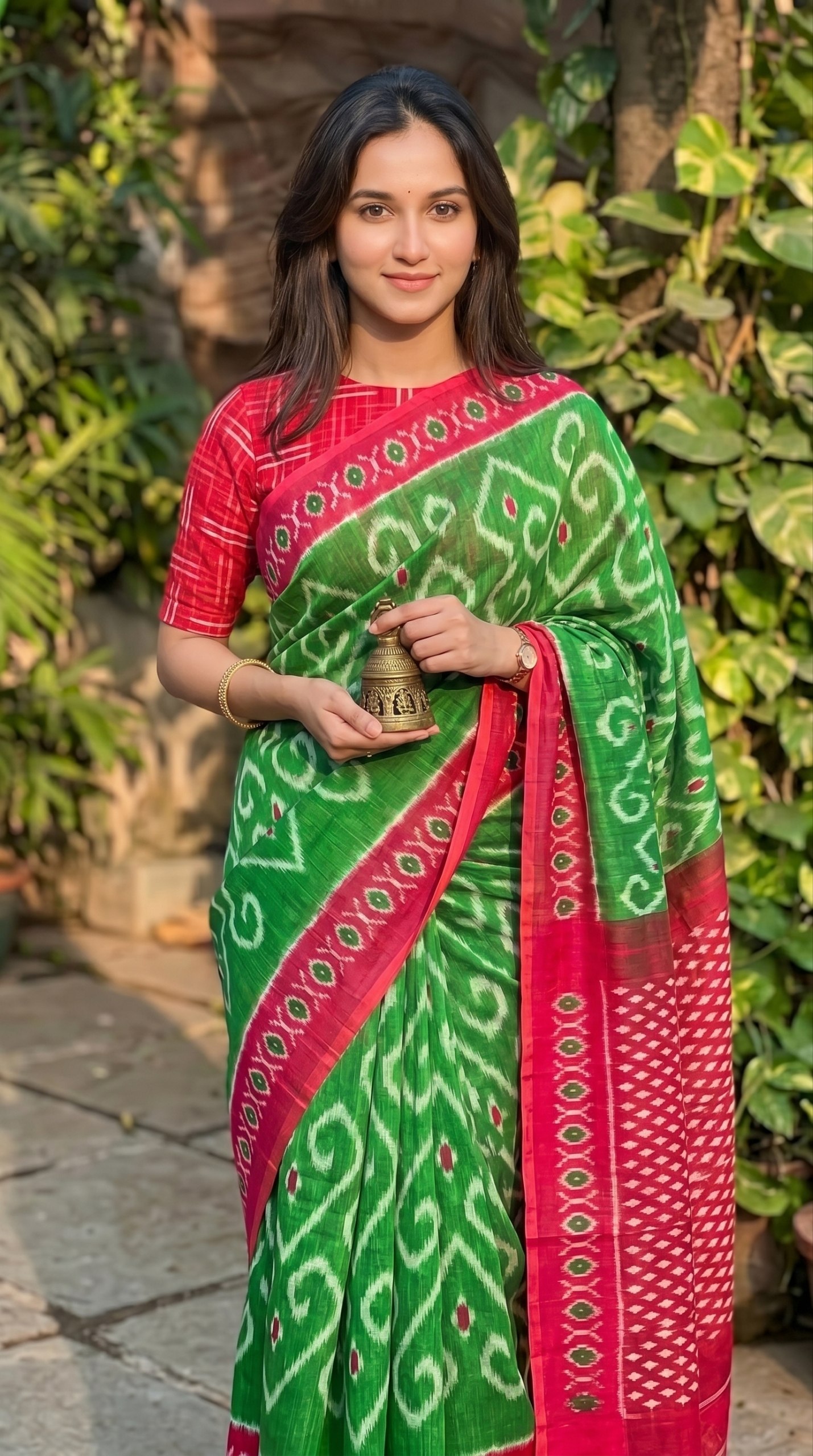 Green & Red Plain Linen Digital Print Saree with Blouse – The Fabrizo Saree Green & Red Plain Linen Digital Print Saree with Blouse