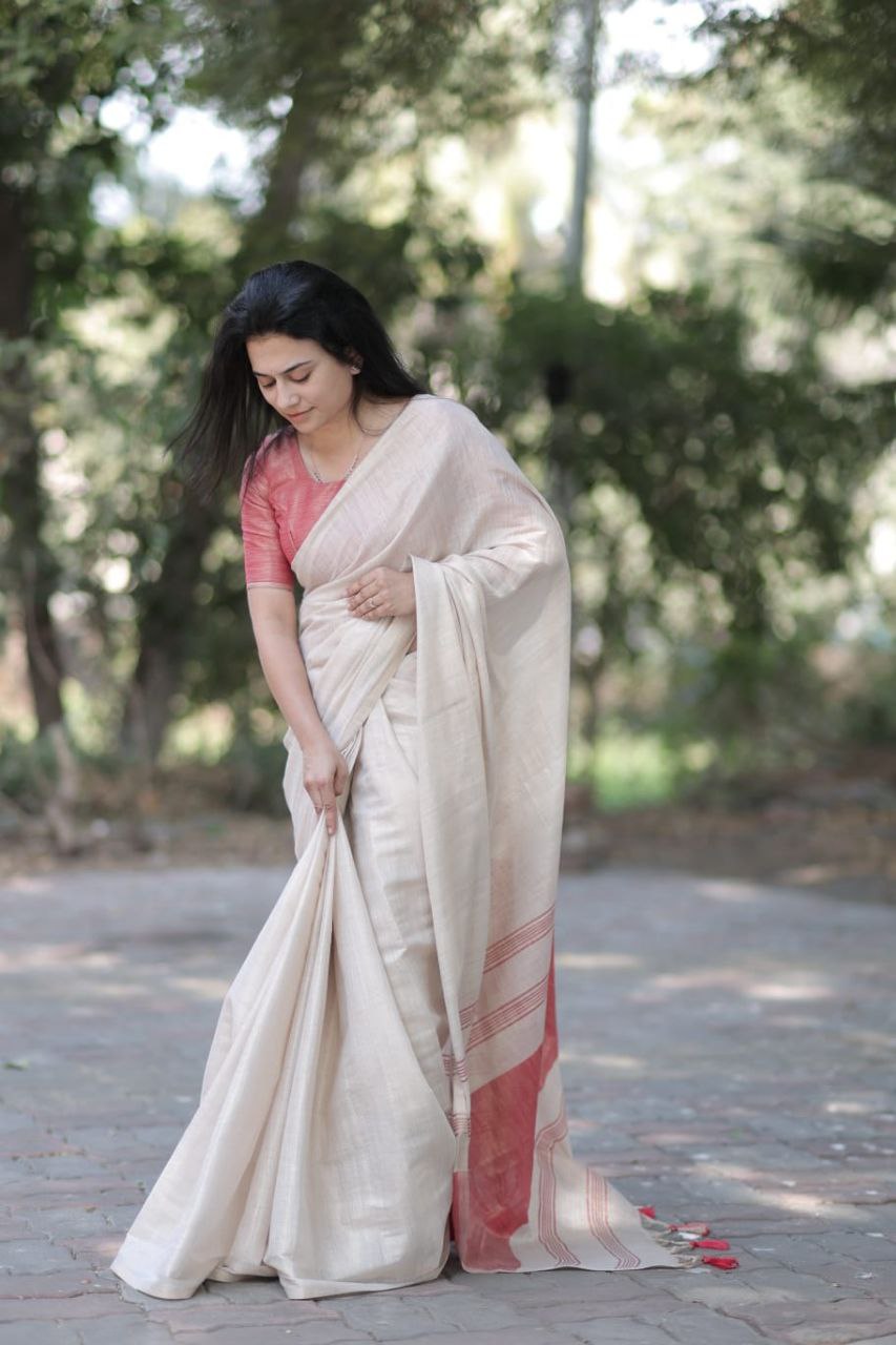 Pure Mysore Silk Soft Linen Saree with Jacquard Weaving – The Fabrizo Saree Pure Mysore Silk Soft Linen Saree with Jacquard Weaving