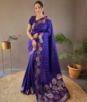 Banarasi Soft Lichi Silk Saree with Rich Pallu & Jacquard Work-Blue