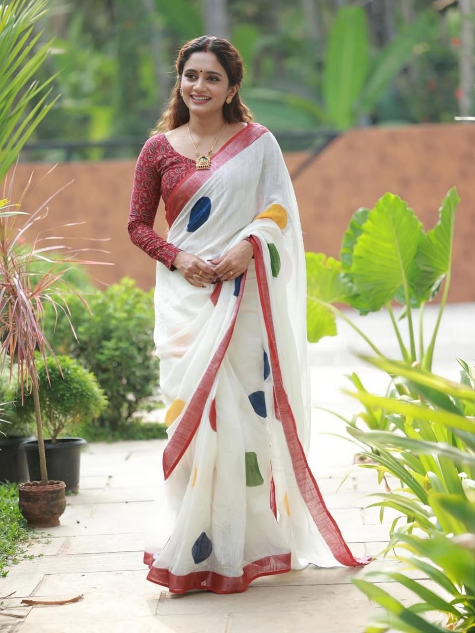 Soft Linen Saree with Silver Jari Border & Digital Print – The Fabrizo Saree Soft Linen Saree with Silver Jari Border & Digital Print